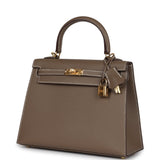 Pre-owned Hermes Kelly Sellier 25 Etoupe Epsom Gold Hardware