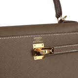 Pre-owned Hermes Kelly Sellier 25 Etoupe Epsom Gold Hardware