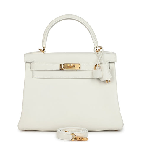 Hermes Kelly Retourne 28 White Evercolor Gold Hardware