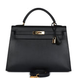 Vintage Hermes Kelly Sellier 32 Black Ardennes Gold Hardware