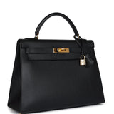 Vintage Hermes Kelly Sellier 32 Black Ardennes Gold Hardware