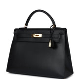 Vintage Hermes Kelly Sellier 32 Black Ardennes Gold Hardware