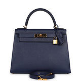 Pre-owned Hermes Kelly Sellier 28 Bleu Saphir Epsom Gold Hardware