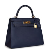 Pre-owned Hermes Kelly Sellier 28 Bleu Saphir Epsom Gold Hardware