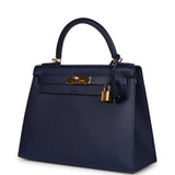 Pre-owned Hermes Kelly Sellier 28 Bleu Saphir Epsom Gold Hardware