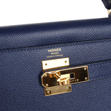 Pre-owned Hermes Kelly Sellier 28 Bleu Saphir Epsom Gold Hardware