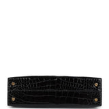 Hermes Kelly Sellier 20 Black Shiny Alligator Gold Hardware