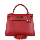 Vintage Hermes Kelly Sellier 28 Rouge Vif Box Gold Hardware