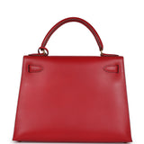 Vintage Hermes Kelly Sellier 28 Rouge Vif Box Gold Hardware