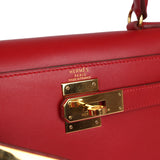 Vintage Hermes Kelly Sellier 28 Rouge Vif Box Gold Hardware