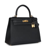 Hermes Kelly Sellier 25 Black Epsom Gold Hardware