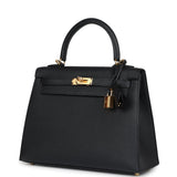 Hermes Kelly Sellier 25 Black Epsom Gold Hardware