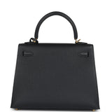 Hermes Kelly Sellier 25 Black Epsom Gold Hardware