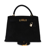 Vintage Hermes Kelly Sellier 28 Black Doblis Gold Hardware