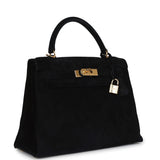 Vintage Hermes Kelly Sellier 28 Black Doblis Gold Hardware