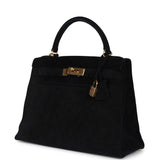 Vintage Hermes Kelly Sellier 28 Black Doblis Gold Hardware