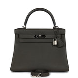 Pre-owned Hermes Kelly Retourne 28 Vert De Gris Togo Palladium Hardware