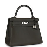 Pre-owned Hermes Kelly Retourne 28 Vert De Gris Togo Palladium Hardware