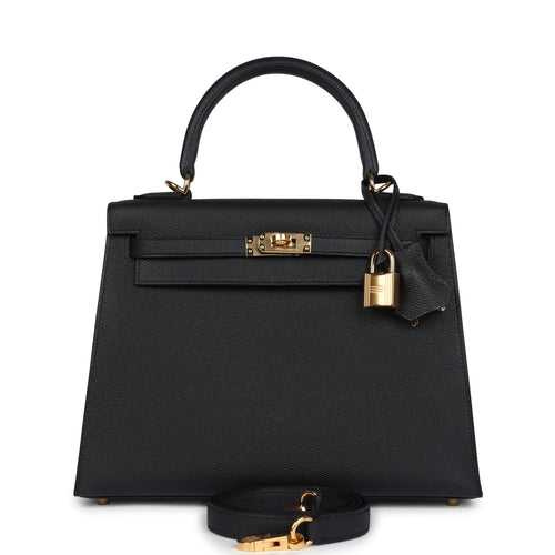 Hermes Kelly Sellier 25 Black Epsom Gold Hardware
