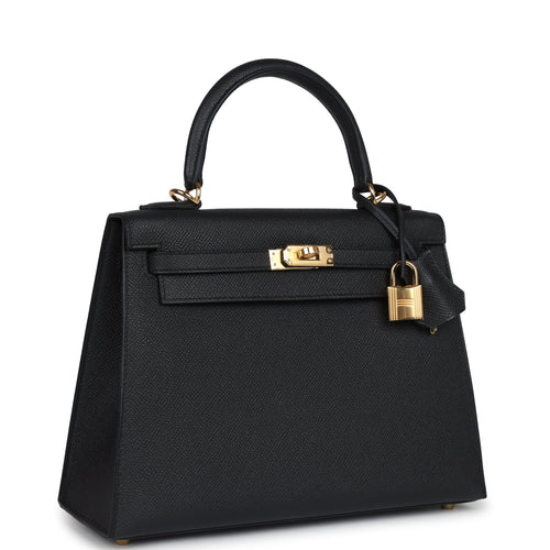 Hermes Kelly Sellier 25 Black Epsom Gold Hardware