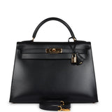 Vintage Hermes Kelly Sellier 32 Black Box Gold Hardware