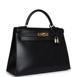 Vintage Hermes Kelly Sellier 32 Black Box Gold Hardware