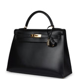 Vintage Hermes Kelly Sellier 32 Black Box Gold Hardware