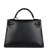 Vintage Hermes Kelly Sellier 32 Black Box Gold Hardware