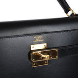 Vintage Hermes Kelly Sellier 32 Black Box Gold Hardware