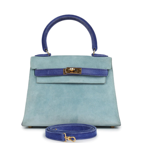 Vintage Hermes Kelly Sellier 20 Bleu Electric and Aqua Doblis Gold Hardware