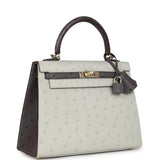 Hermes Special Order (HSS) Kelly Sellier 25 Gris Perle and Graphite Ostrich Permabrass Hardware