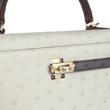 Hermes Special Order (HSS) Kelly Sellier 25 Gris Perle and Graphite Ostrich Permabrass Hardware