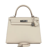 Pre-owned Hermes Kelly Sellier 28 Craie Epsom Palladium Hardware