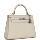 Pre-owned Hermes Kelly Sellier 28 Craie Epsom Palladium Hardware