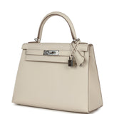 Pre-owned Hermes Kelly Sellier 28 Craie Epsom Palladium Hardware