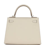 Pre-owned Hermes Kelly Sellier 28 Craie Epsom Palladium Hardware