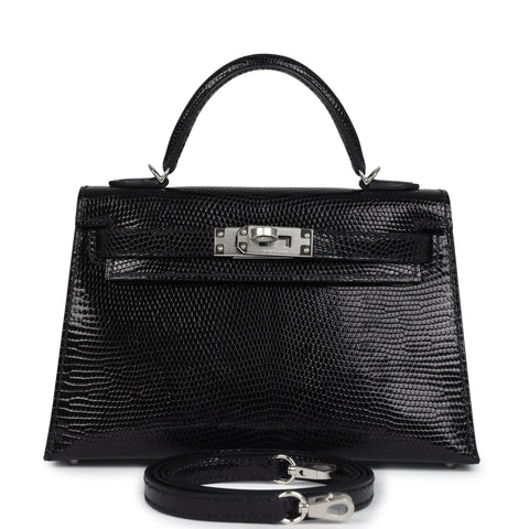 Hermes Kelly Sellier 20 Black Varanus Niloticus Lizard Palladium Hardware