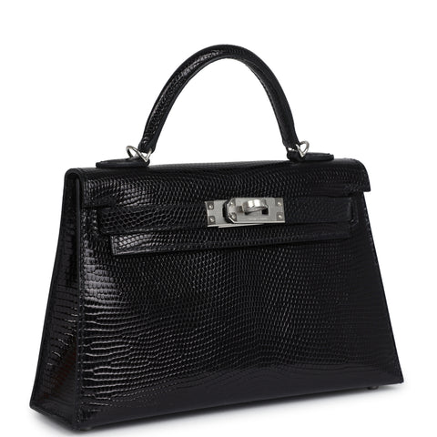 Hermes Kelly Sellier 20 Black Varanus Niloticus Lizard Palladium Hardware