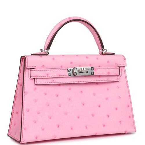 Hermes Kelly Sellier 20 Bubblegum Ostrich Palladium Hardware