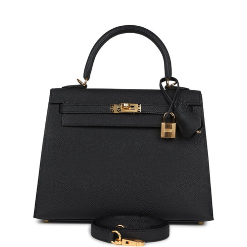Hermes Kelly Sellier 25 Black Epsom Gold Hardware