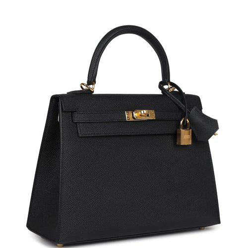 Hermes Kelly Sellier 25 Black Epsom Gold Hardware