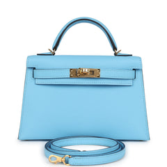 Hermes Kelly Sellier 20 Celeste Epsom Gold Hardware