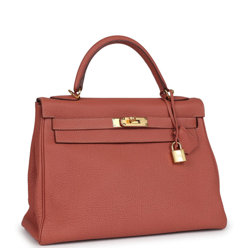 Pre-owned Hermes Kelly Retourne 32 Rosy Togo Gold Hardware