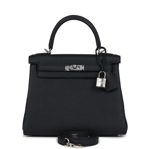 Pre-owned Hermes Kelly Retourne 25 Black Togo Palladium Hardware