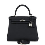 Pre-owned Hermes Kelly Retourne 28 Black Togo Palladium Hardware