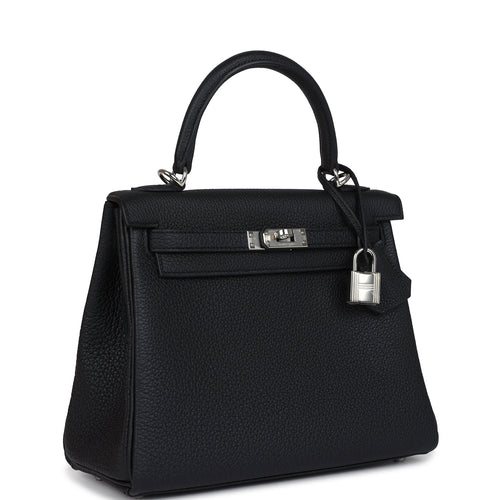 Pre-owned Hermes Kelly Retourne 25 Black Togo Palladium Hardware