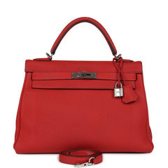 Pre-owned Hermes Kelly Retourne 32 Geranium Togo Palladium Hardware