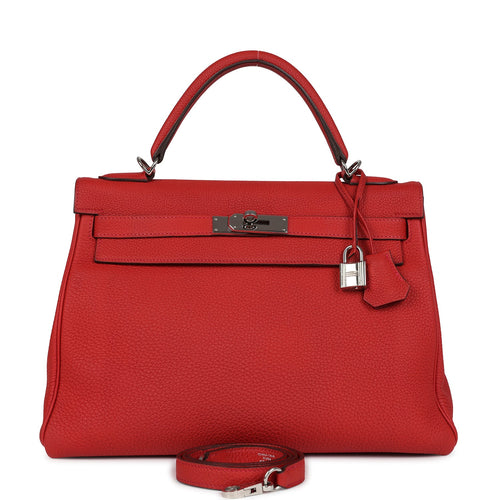 Pre-owned Hermes Kelly Retourne 32 Geranium Togo Palladium Hardware