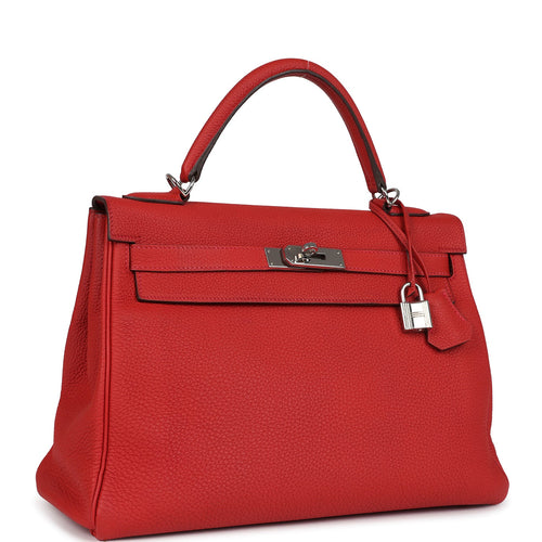 Pre-owned Hermes Kelly Retourne 32 Geranium Togo Palladium Hardware