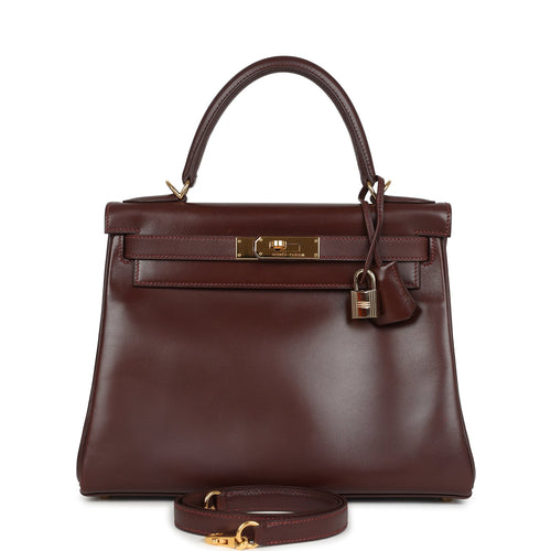 Vintage Hermes Kelly Retourne 28 Noisette Box Gold Hardware